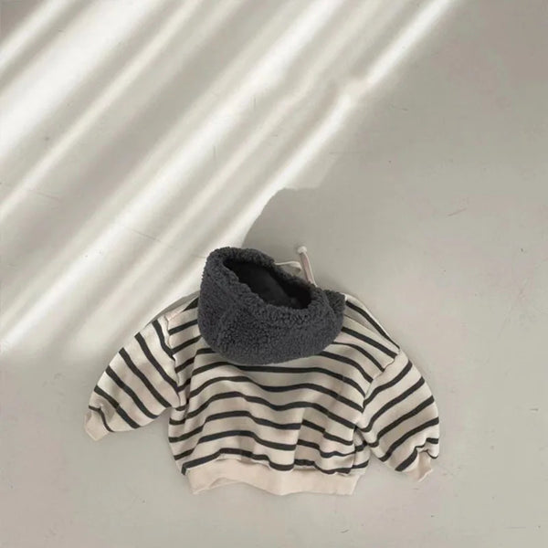 Striped Fleece Color Block Hoodie