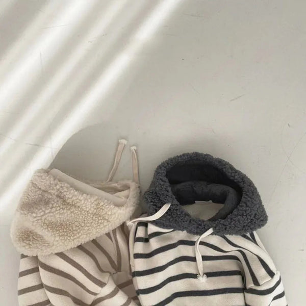 Striped Fleece Color Block Hoodie